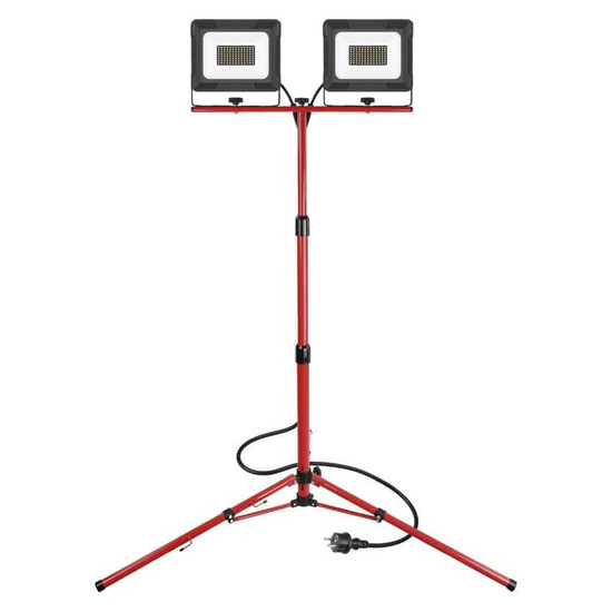 Emos LED Fluter Set mit Stativ Elion 2x 50W neutralweiss 4000K IP65 Rot Schwarz Aluminium 115x107,5cm ZS3343.2