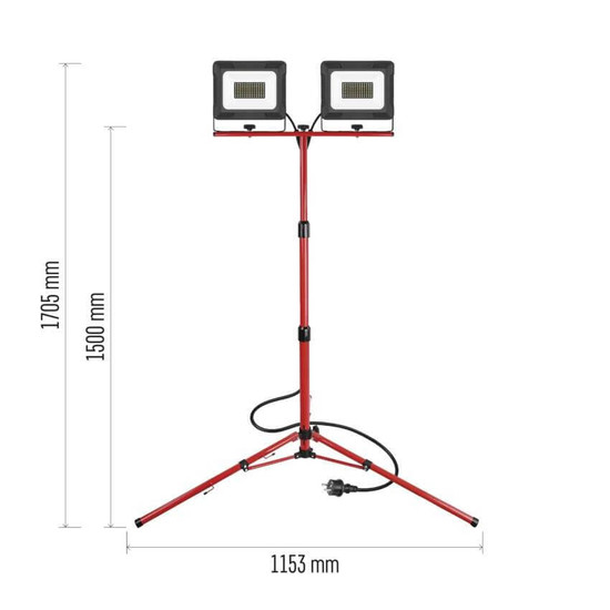 Emos LED Fluter Set mit Stativ Elion 2x 50W neutralweiss 4000K IP65 Rot Schwarz Aluminium 115x107,5cm ZS3343.2