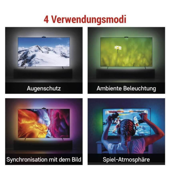 Emos LED TV-Hintergrundbeleuchtung GoSmart Ambient RGB für 75 Zoll 24W WiFi Schwarz Weiß ZTV75