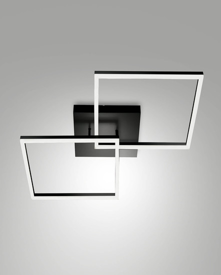 Fabas Luce LED Deckenleuchte Bard 52W dimmbar Smartluce 3000K warmweiss Schwarz Metall 65x65cm