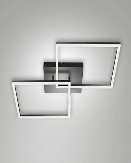 Fabas Luce LED Deckenleuchte Bard 52W dimmbar Smartluce 3000K warmweiss Anthrazit Alu 65x65cm