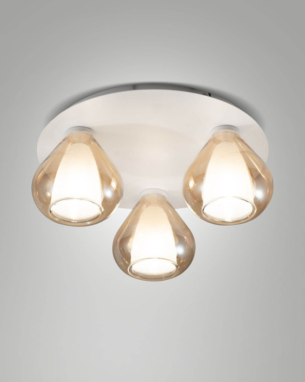 Fabas Luce Deckenleuchte Lila E14 3-flammig Amber Metall Glas Ø40cm