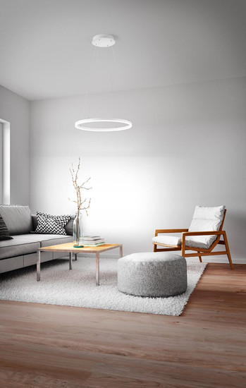 Fabas Luce LED Pendelleuchte Giotto 36W dimmbar Smartluce IP40 3000K warmweiss Weiß Metall Ø60cm