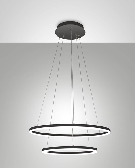 Fabas Luce LED Pendelleuchte Giotto 52W dimmbar Smartluce IP40 3000K warmweiss Schwarz Metall Ø60cm