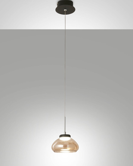 Fabas Luce LED Pendelleuchte Arabella 8W dimmbar Smartluce 3000K warmweiss Amber Metall Glas Ø16cm