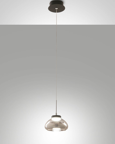Fabas Luce LED Pendelleuchte Arabella 8W dimmbar Smartluce 3000K warmweiss Grau transparent Metall Glas Ø16cm