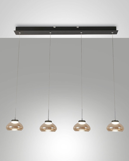 Fabas Luce LED Pendelleuchte Arabella 32W dimmbar Smartluce 3000K warmweiss Amber Metall Glas Ø14cm