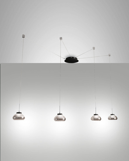 Fabas Luce LED Pendelleuchte Arabella 32W dimmbar Smartluce 3000K warmweiss Grau transparent Metall Glas
