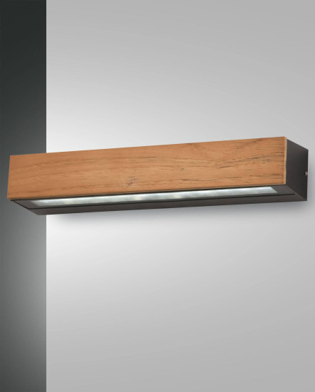 Fabas Luce LED Außen-Wandleuchte Hazel 66x87mm 20W Warmweiß IP65 Teakholz