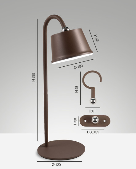 Fabas Luce Armanda LED Spot - Set inkl. Tisch und Wandhalter / Akku 3W  dimmbar warmweiß Rostbraun 3742-71-361