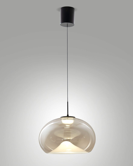 Fabas Luce LED Pendelleuchte Brena 14W dimmbar 2700/3000/4000K CCT warm-/neutralweiss Cognac Metall Glas Ø33cm
