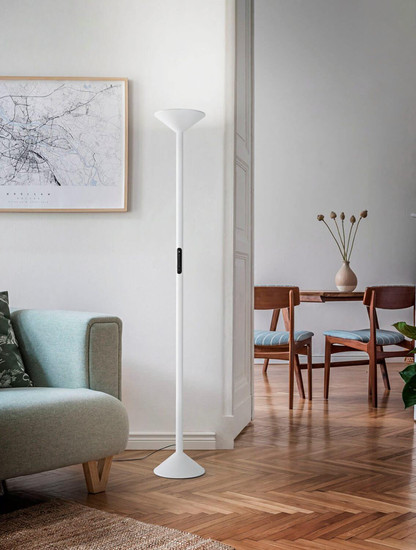 Fabas Luce LED Stehleuchte Tratto 50W dimmbar 2700/3200/4000K CCT warm-/neutralweiss Weiß Metall 176cm