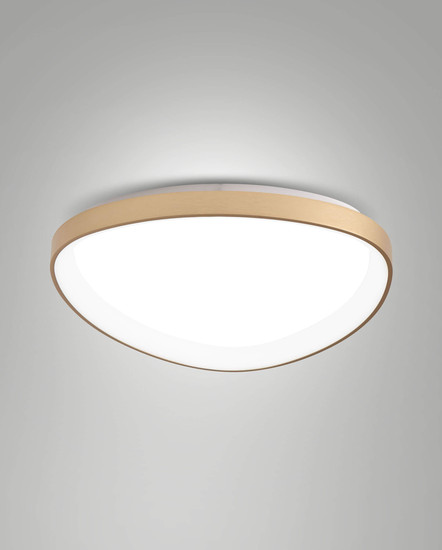 Fabas Luce LED Deckenleuchte Quirk 56W dimmbar 2700/3200/4000K CCT warm-/neutralweiss Messing satiniert Metall Ø60cm