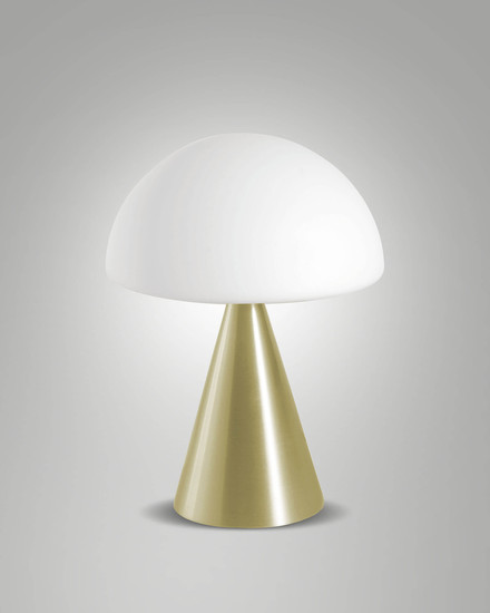 Fabas Luce LED Tischleuchte Blip 7W dimmbar 2700/3000/4000K CCT warm-/neutralweiss Messing satiniert Metall Glas Ø20cm