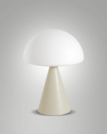 Fabas Luce LED Tischleuchte Blip 7W dimmbar 2700/3000/4000K CCT warm-/neutralweiss Sandfarben Metall Glas Ø20cm