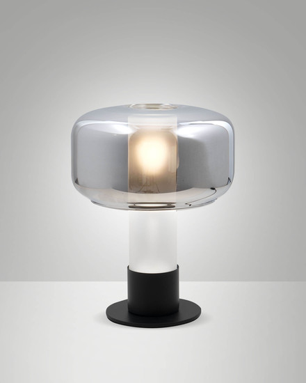 Fabas Luce Tischleuchte Flick E14 dimmbar Grau transparent Metall Glas Ø22cm