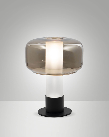 Fabas Luce Tischleuchte Flick E14 dimmbar Gold Metall Glas Ø22cm