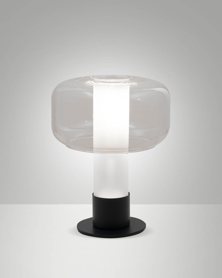 Fabas Luce Tischleuchte Flick E14 dimmbar Transparent Metall Glas Ø22cm