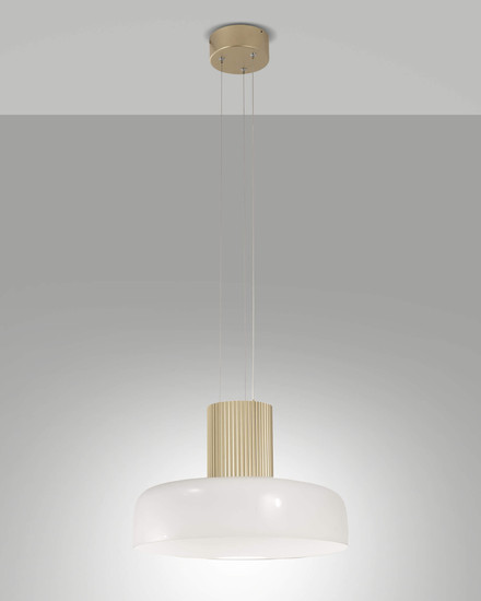 Fabas Luce LED Pendelleuchte Lunar 26W dimmbar 2700/3000/4000K CCT warm-/neutralweiss Weiß Metall Glas Ø42cm