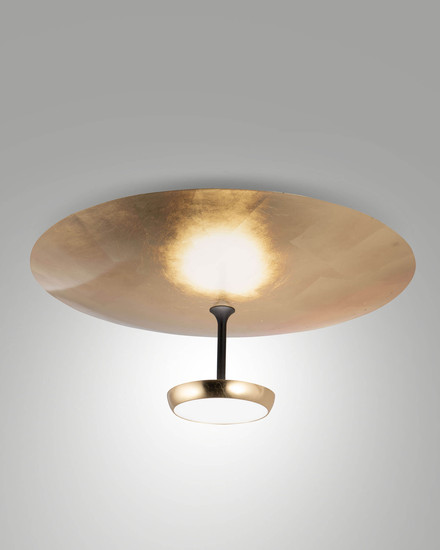 Fabas Luce LED Deckenleuchte Yuko 40W dimmbar 3000K warmweiss Goldfarbenes Blattdekor/Schwarz Metall Ø60cm