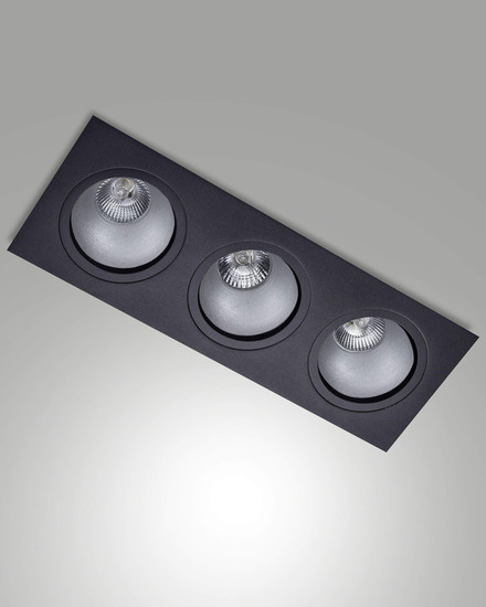 Fabas Luce Einbauleuchte Leon eckig GU10 3-flammig Schwarz Metall 36x13cm