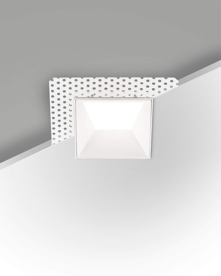 Fabas Luce LED Einbauleuchte Kris asymmetrisch eckig mit Rahmen 8W dimmbar IP40 3000K warmweiss Weiß Alu 9x9cm