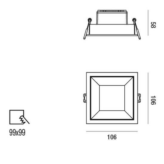 Fabas Luce LED Einbauleuchte Kris symmetrisch eckig mit Rahmen 8W dimmbar IP40 2700K warmweiss Weiß Alu 11x11cm