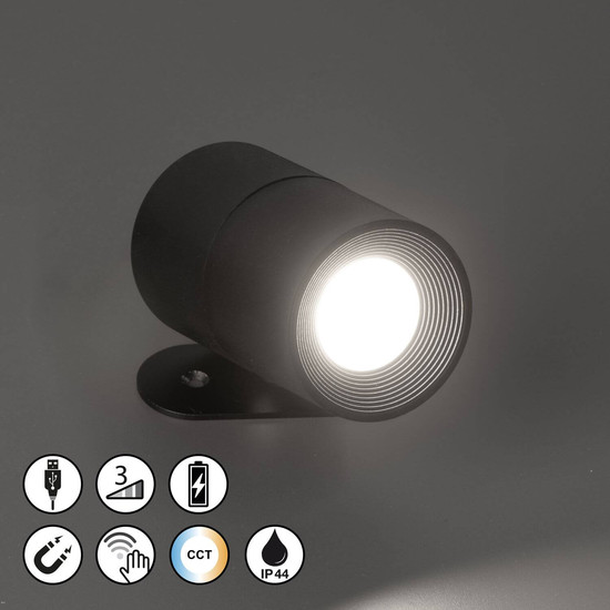 FHL Magnetic LED Wandleuchte 1,5W dimmbar Akku CCT einstellbare Lichtfarbe sandschwarz 830055