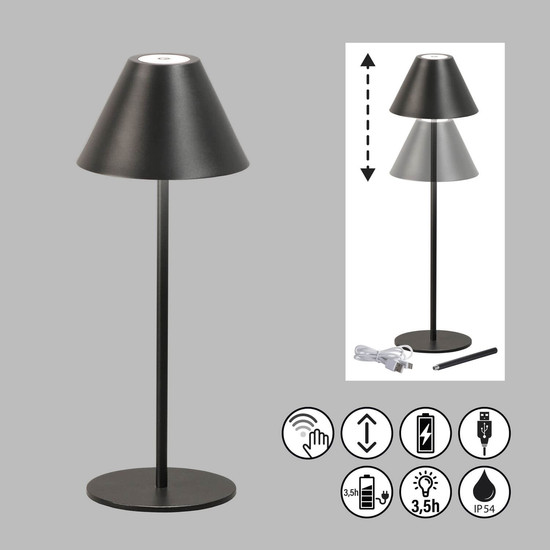 FHL Kano LED Tischleuchte 2W dimmbar Akku warmweiss sandschwarz 850390