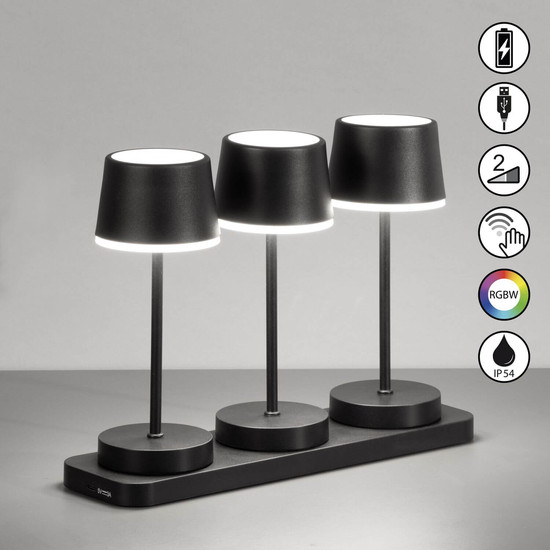 FHL Gardo LED Tischleuchte Set 3-fach 1W dimmbar Akku warmweiss sandschwarz 850419