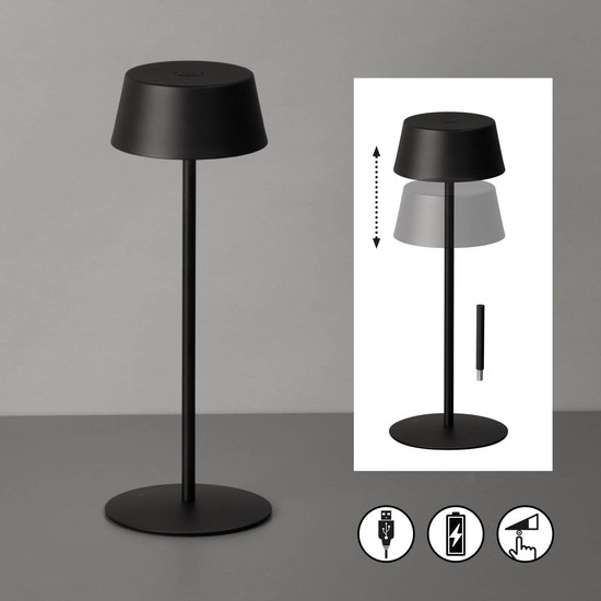 FHL Verona LED Tischleuchte 1,5W dimmbar Akku warmweiss sandschwarz 850474