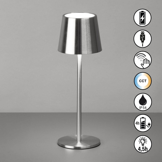 FHL Roxi LED Tischleuchte 1,5W dimmbar Akku CCT einstellbare Lichtfarbe nickelfarben 850501