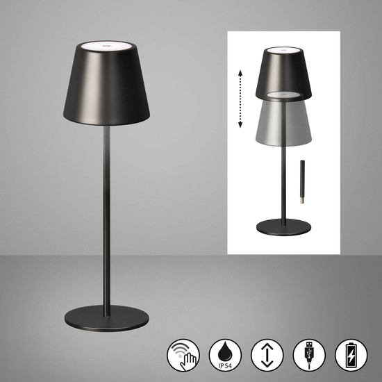 FHL Viletto LED Tischleuchte 2W dimmbar Akku warmweiss Dunkelsilber 850591