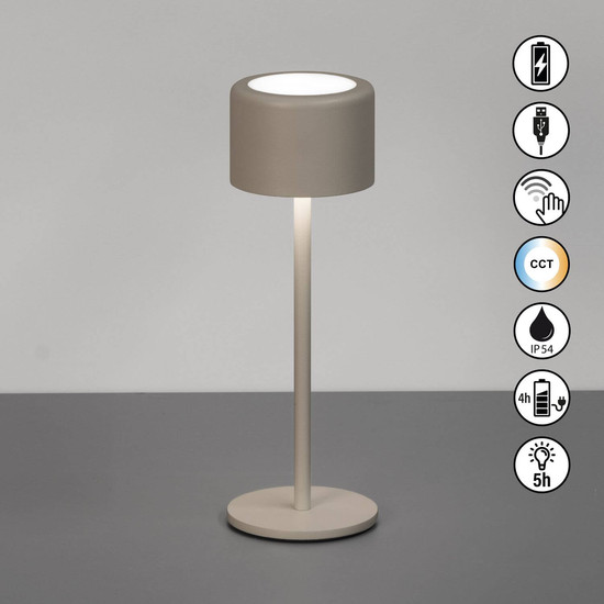 FHL Juna LED Tischleuchte 1,5W dimmbar Akku CCT einstellbare Lichtfarbe grau-braun 850732