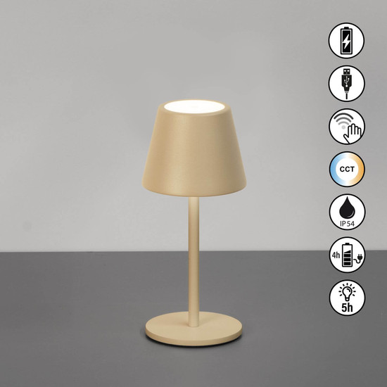 FHL Salerno LED Tischleuchte 1,5W dimmbar Akku CCT einstellbare Lichtfarbe sandfarben 850748