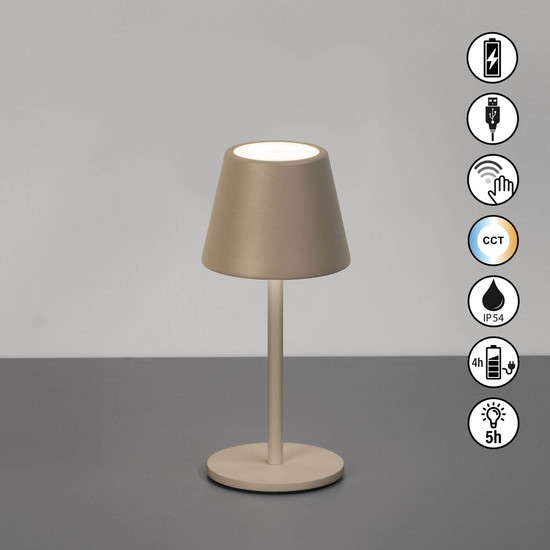 FHL Salerno LED Tischleuchte 1,5W dimmbar Akku CCT einstellbare Lichtfarbe grau-braun 850749