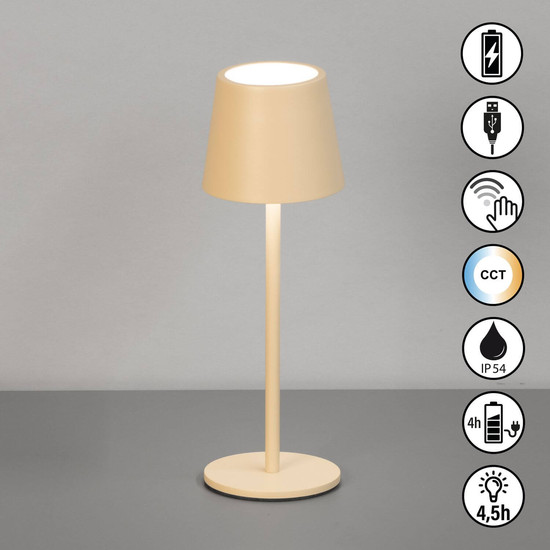 FHL Roxi LED Tischleuchte 1,5W dimmbar Akku CCT einstellbare Lichtfarbe sandfarben 850764