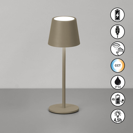 FHL Roxi LED Tischleuchte 1,5W dimmbar Akku CCT einstellbare Lichtfarbe dark-greige 850766