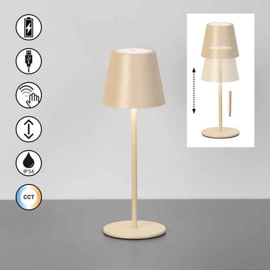 FHL Basena LED Tischleuchte 1,5W dimmbar Akku CCT einstellbare Lichtfarbe sandfarben 850804