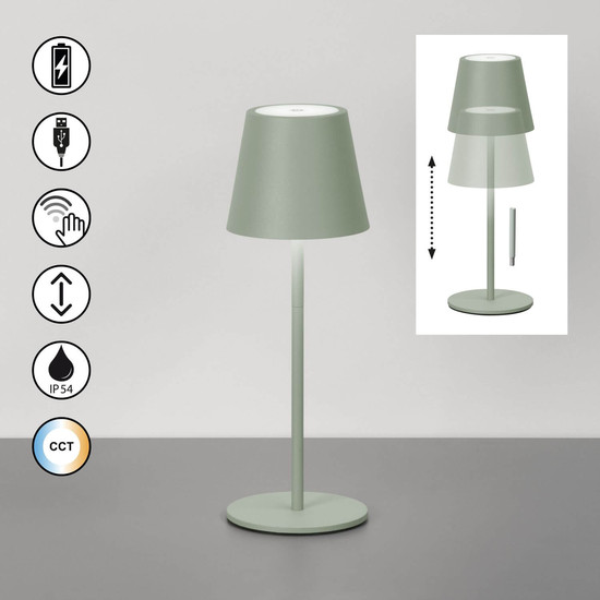 FHL Basena LED Tischleuchte 1,5W dimmbar Akku CCT einstellbare Lichtfarbe salbeigrün 850806