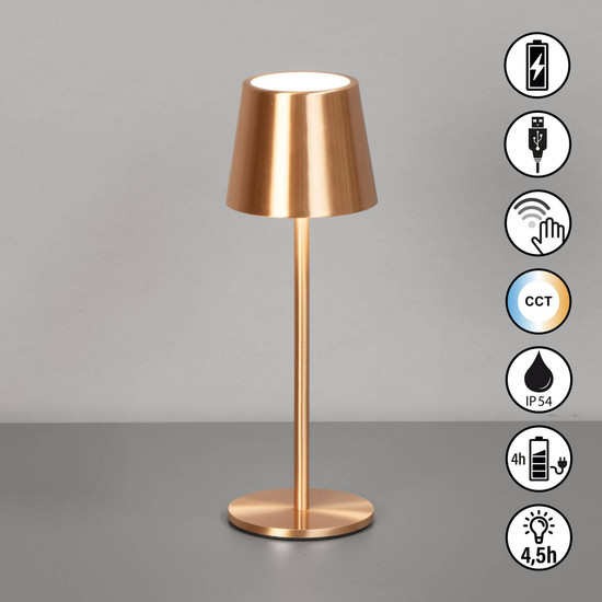 FHL Roxi LED Tischleuchte 1,5W dimmbar Akku CCT einstellbare Lichtfarbe kupferfarben 850845