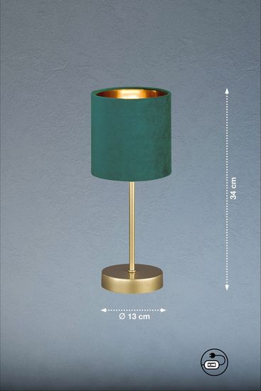 Fischer & Honsel Aura Tischleuchte E14 Stoffschirm petrol Samt, goldfarben gold 50495