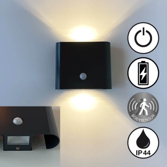 FHL Magnetics LED Akku-Wand-Außenleuchte USB, Bewegungsmelder, magentisch 2-fach 2x 3W IP44 830045