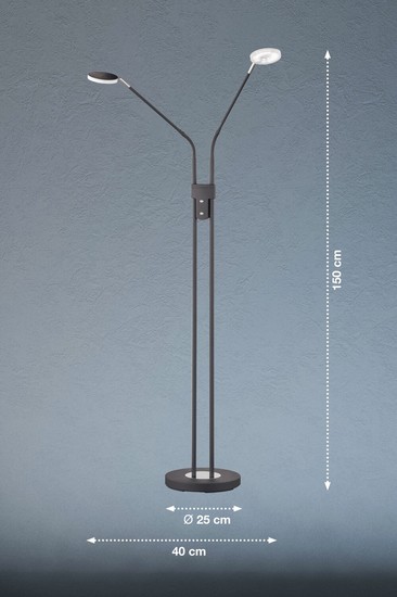 FHL Luna LED Stehlampe 150cm 2-fach 2x 6W Tunable white steuerbar dimmbar schwarz 840038
