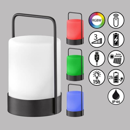 FHL Casoli LED Akku-Solar-Außenleuchte USB 0,1W RGB-Farbsteuerung dimmbar + Fernbedienung IP44 850207
