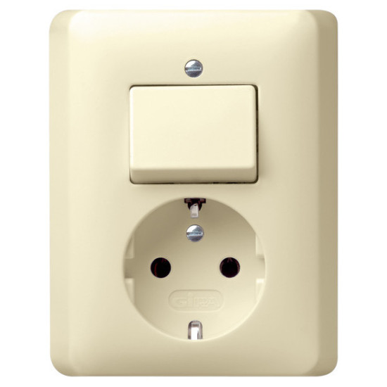 Gira 017601 Kombi Aus-Wechselschalter/SCHUKO Vollplatte Standard 55 Cremeweiß