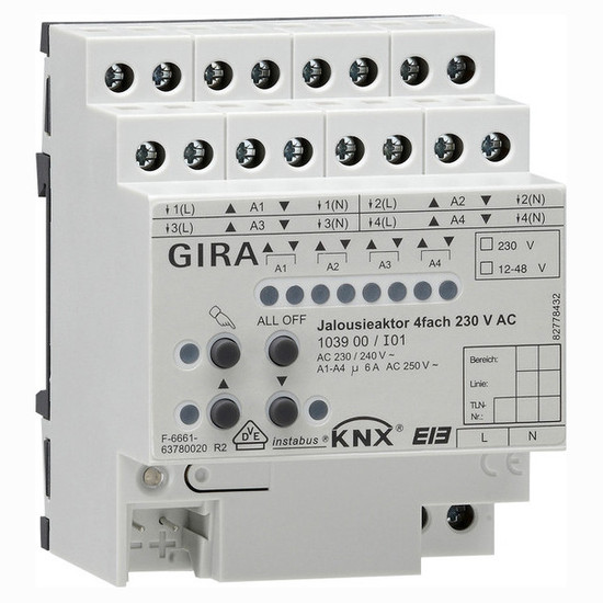 Gira 103900 Jalousieaktor 4-fach AC 230 V Hand KNX REG