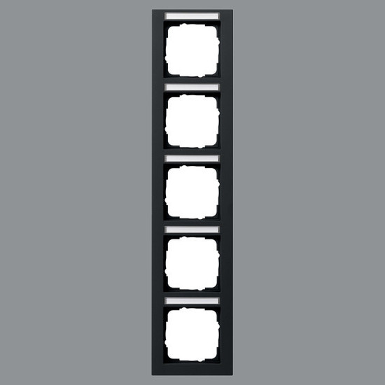 Gira 111509 Abdeckrahmen 5-fach senkrecht Beschriftungsfeld Gira E2 Schwarz m