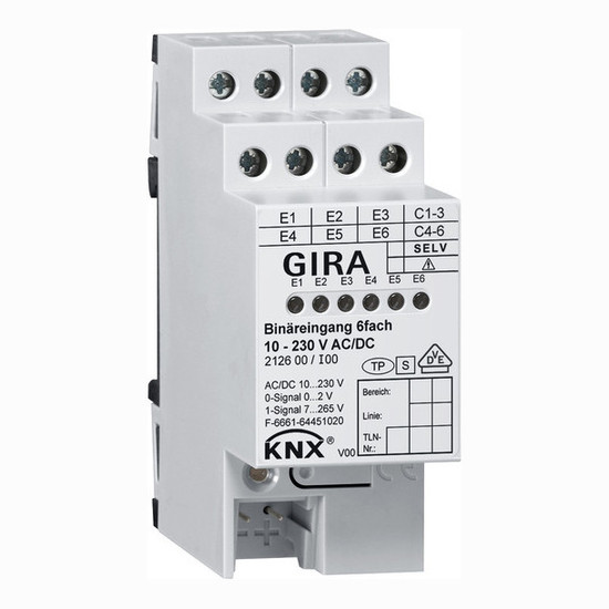 Gira 212600 Binäreingang 6-fach 10 - 230 V AC/DC KNX REG