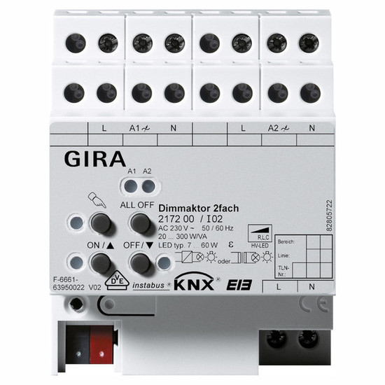 Gira 217200 Dimmaktor 2-fach 2 x 300 W/VA KNX REG